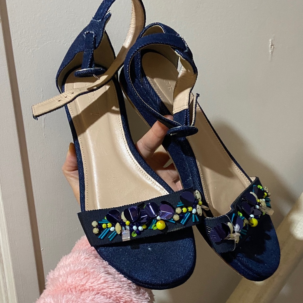 J. Crew Elegant Navy Blue Beaded Women's Sandals